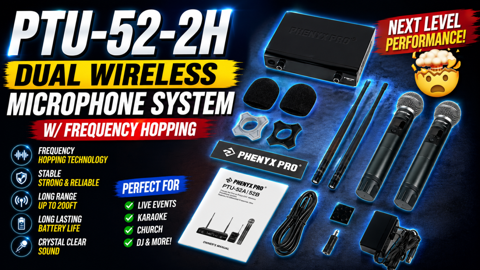 PTU-52-2H Dual Wireless Microphone System Review | Frequency Hopping Mic Test