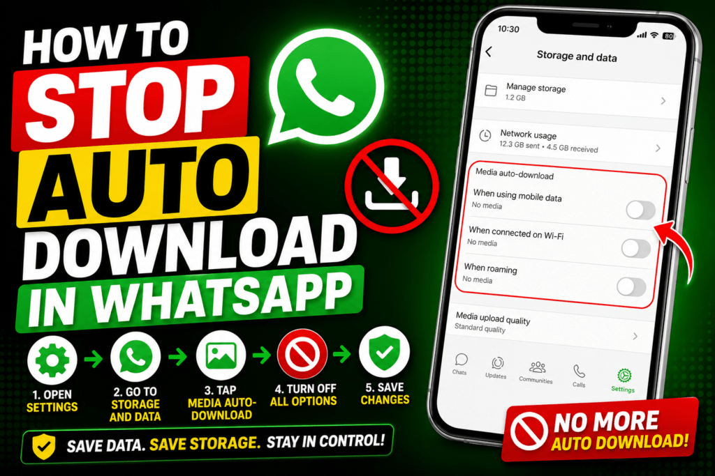 Learn how to stop auto download in WhatsApp — step-by-step guide for Android, iPhone, and desktop, plus per-chat settings and how to clear existing media.